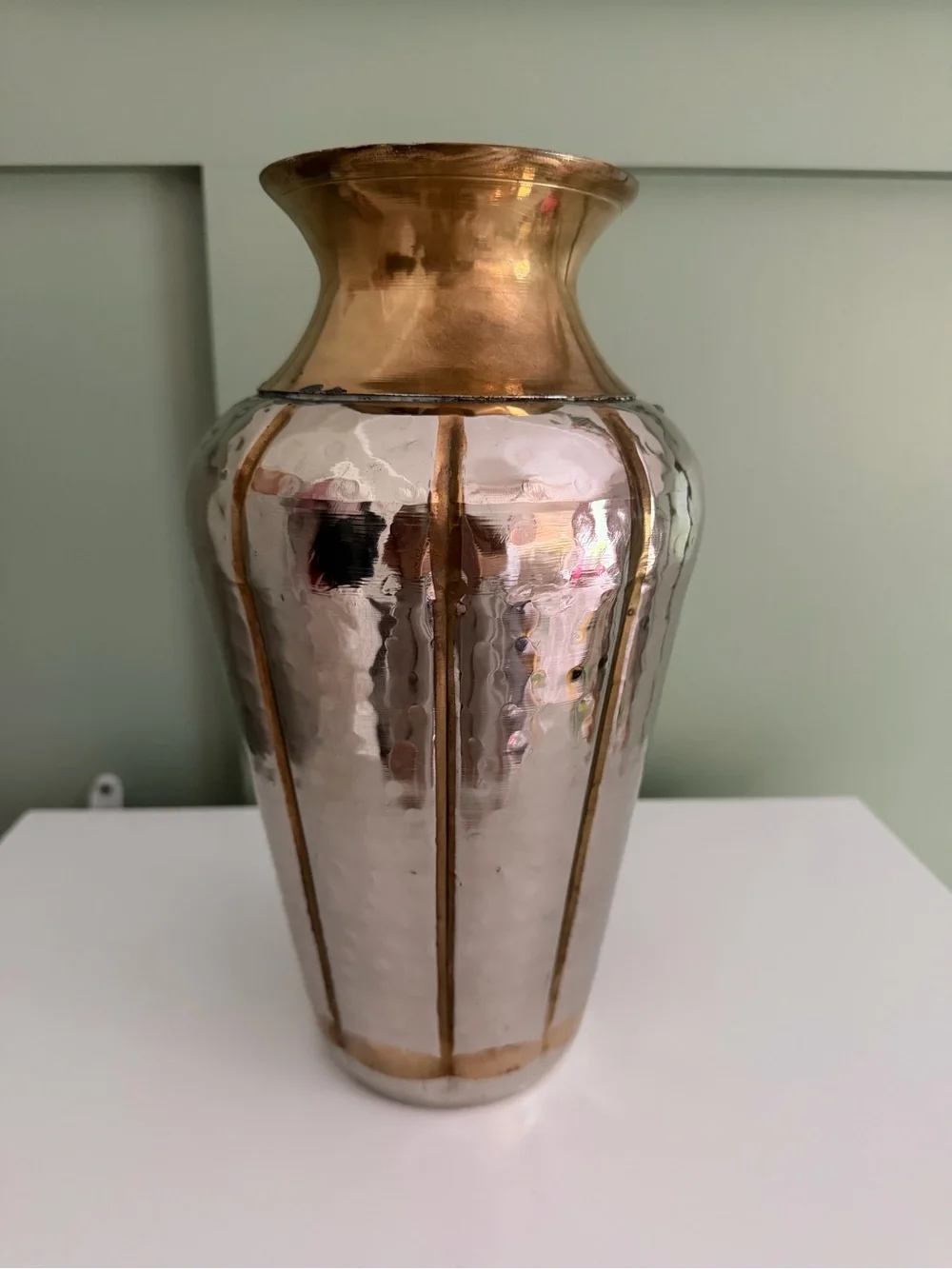 Waccamaw Hammered Brass Decorative Flower Vase Silver/Gold Tone 13in Jar
